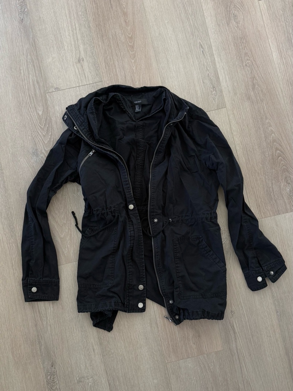 Forever 21 Black Hooded Field Jacket